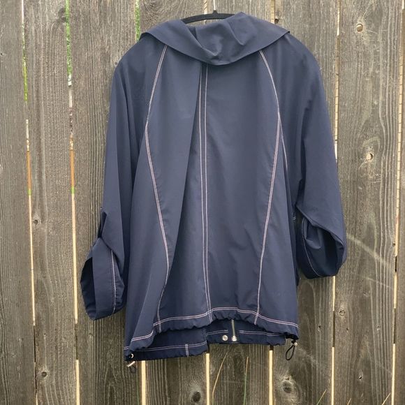 Navy blue & white chain stitch sailor style oversized crop sleeve summer jacket - Picture 9 of 12